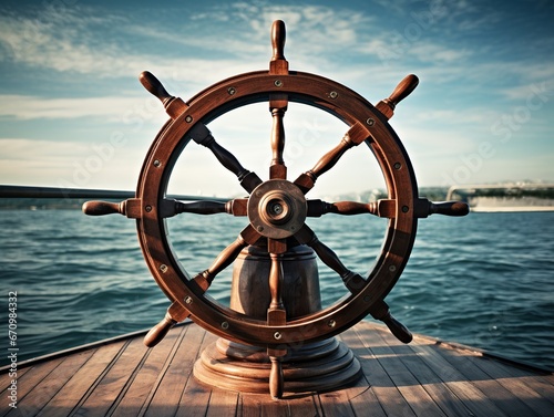 illustration of ship wheel on boat, Generative ai