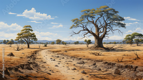 A golden savannah, scorched by the sun, reveals the intricacies of drought-tolerant flora. This highly detailed image showcases the resilience of life in arid climates.