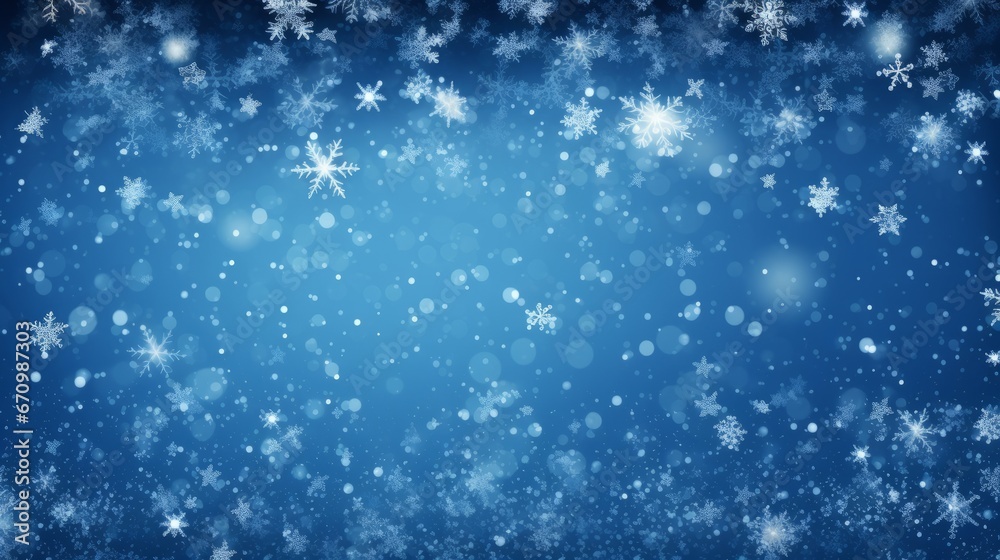 Christmas background with snowflakes and stars on blue.
