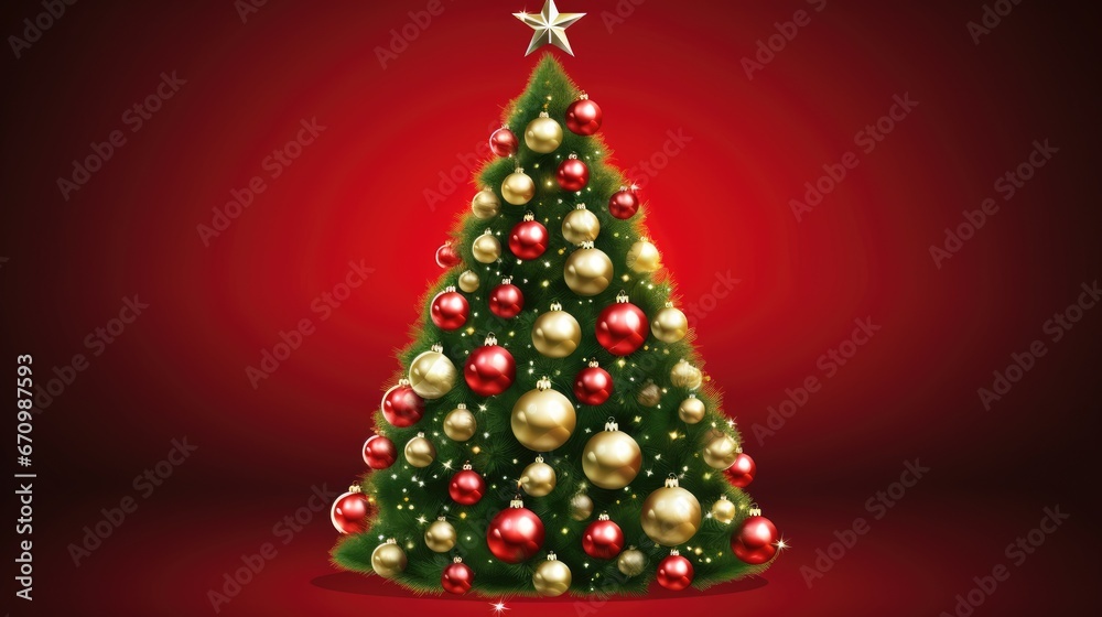 Festively decorated with toys and a garland, a Christmas tree. Postcard for the new year. Festively decorated with toys and a garland, a Christmas tree. Postcard for the new year.