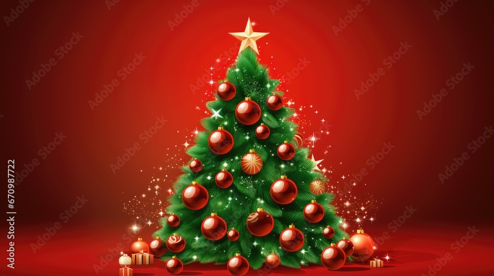 Festively decorated with toys and a garland, a Christmas tree. Postcard for the new year. Festively decorated with toys and a garland, a Christmas tree. Postcard for the new year.