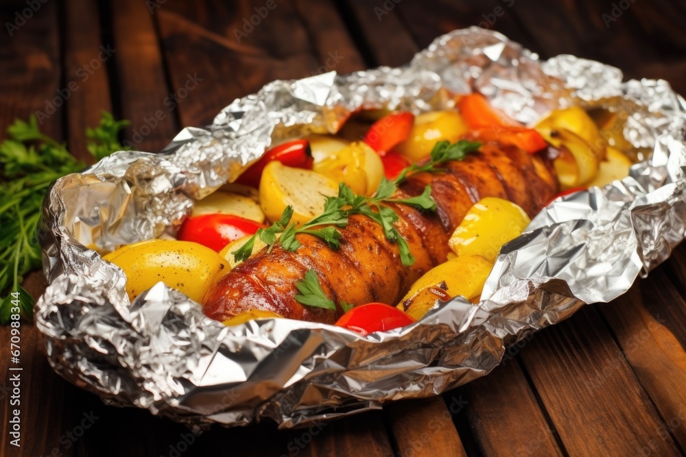 marinated skewers wrapped in foil for barbeque