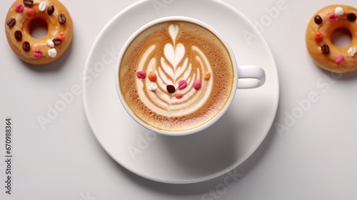 Cup of cappuccino with latte art on white background. Coffee Concept With Copy Space