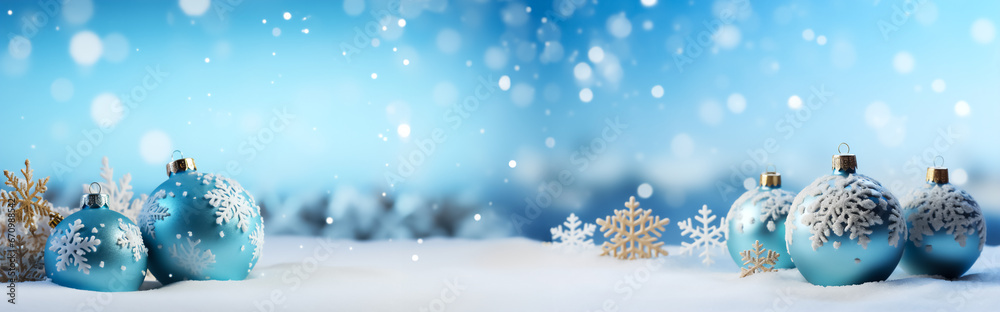 Image of blue Christmas balls and snowflakes on a snowy background. This image can be used as a greeting card or as a background for a holiday related website or advertisement. Image of blue Christmas balls and snowflakes on a snowy background. This image can be used as a greeting card or as a background for a holiday related website or advertisement.