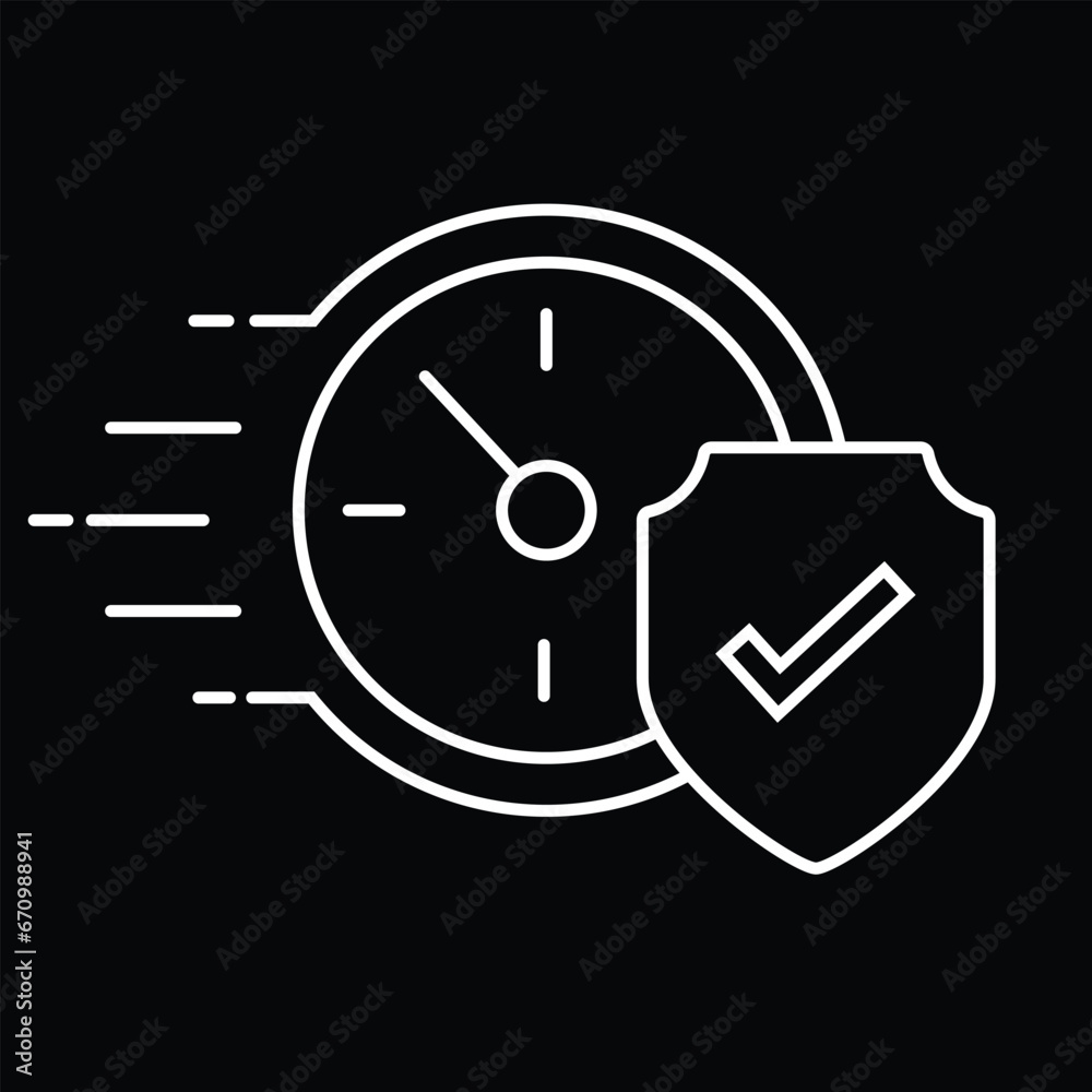 A fast and secure icon with a clock and a shield, representing speed, security, protection, and reliability. A fast and secure icon with a clock and a shield, representing speed, security, protection, and reliability.