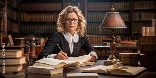 Female barrister working in Chambers wearing legal gowns