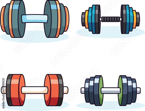 Dumbbell Flat Illustrations Collection. Perfect for different cards, textile, web sites, apps