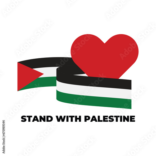 stand with palestine support solidarity with heart flag of palestine icon vector illustration