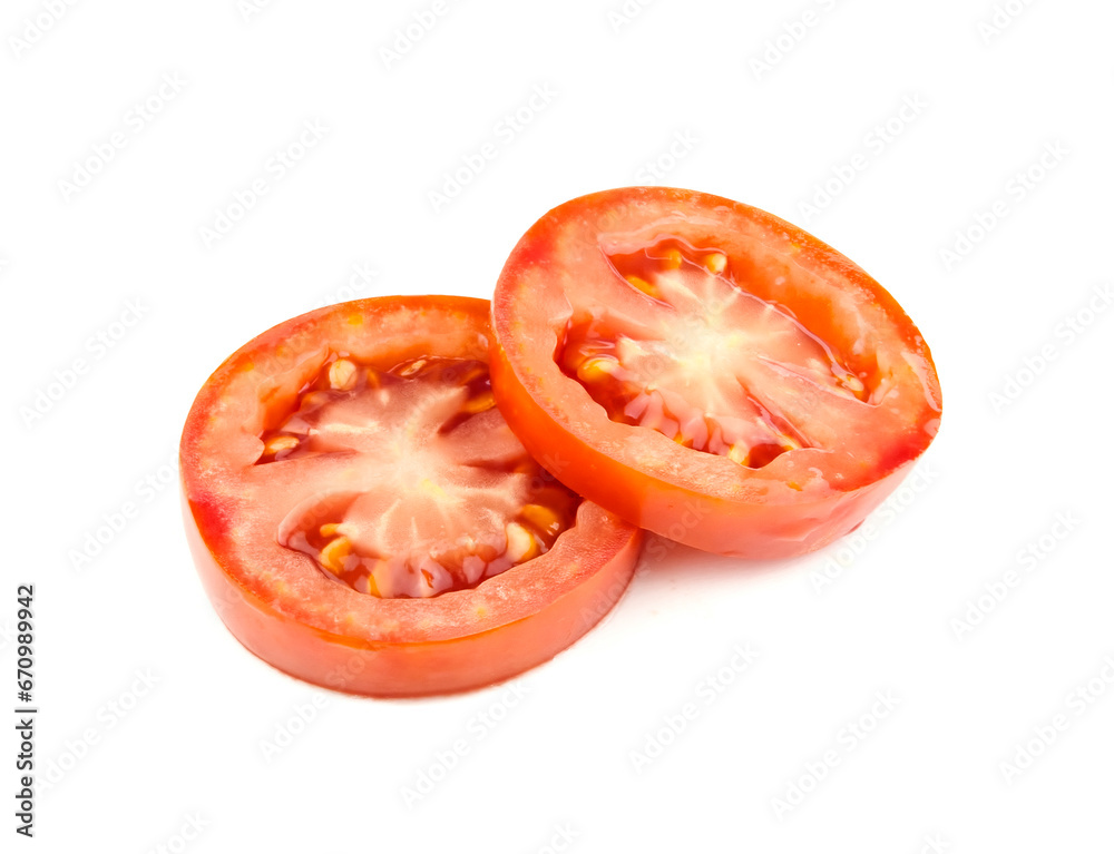 Slices of tomato isolated on white background