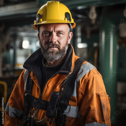 offshore oil rig worker wearing personal protective equipment © ETAJOE