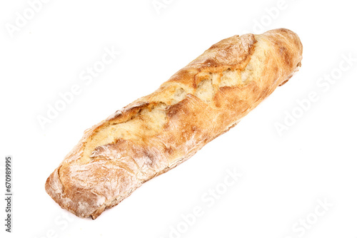 freshly baked baguette isolated on white background