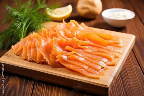 slices of smoked trout on a wooden board