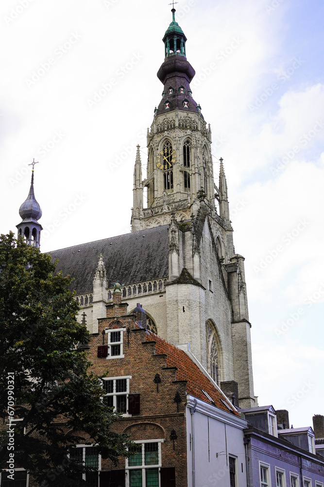 Exterior of Grote Kerk or Onze-Lieve-Vrouwekerk (Church of Our Lady) in Breda, Netherlands