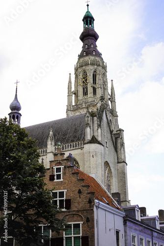 Exterior of Grote Kerk or Onze-Lieve-Vrouwekerk (Church of Our Lady) in Breda, Netherlands