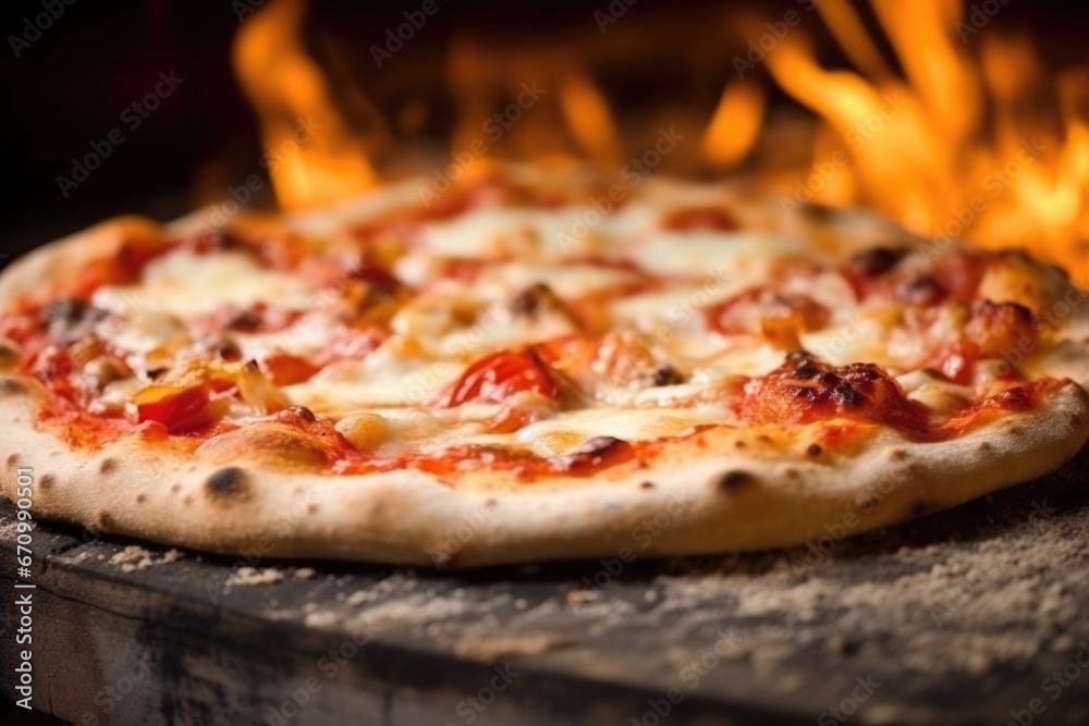 smoky wood-fired pizza crust closeup shot