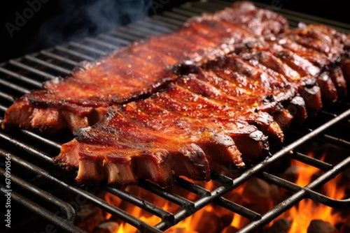 rack of smoked ribs on a black iron grill