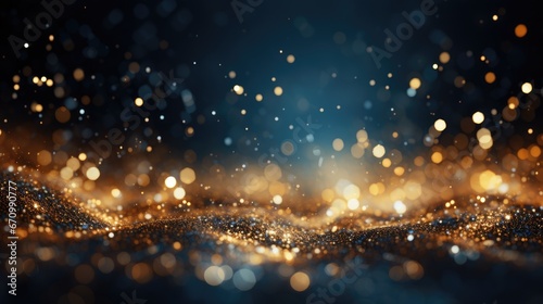 background of abstract glitter lights. gold, blue and black. de focused soft focus, Generative AI photo