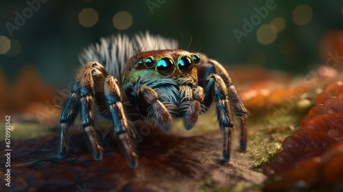 A close-up illustration of a magnificent spider and all the beauty of its colorfulness and uniqueness as an insect 