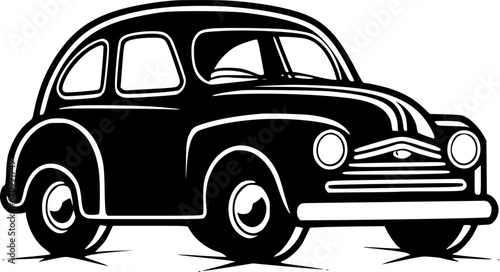 Car - Black and White Isolated Icon - Vector illustration