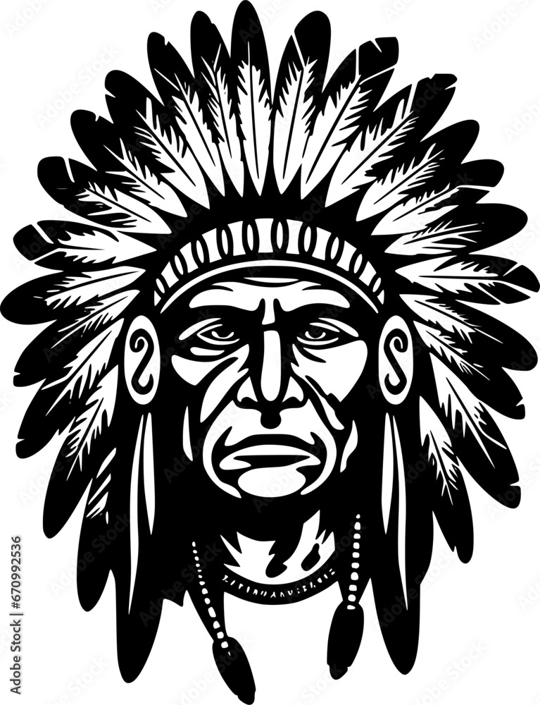 Indian Chief | Black and White Vector illustration