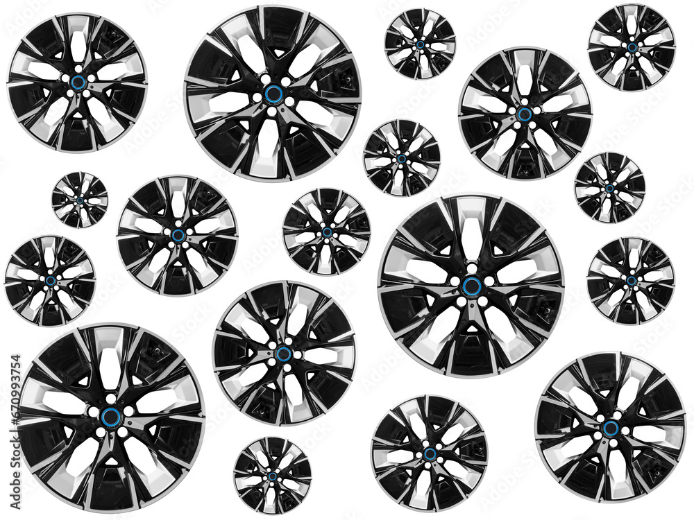 Car alloy wheel isolated on white background. New alloy wheel for a car. Alloy rim isolated. Car wheel disc.