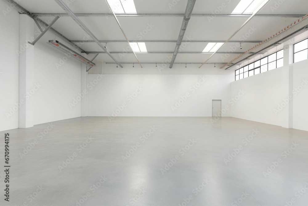 AI illustration of a modern empty room with white walls