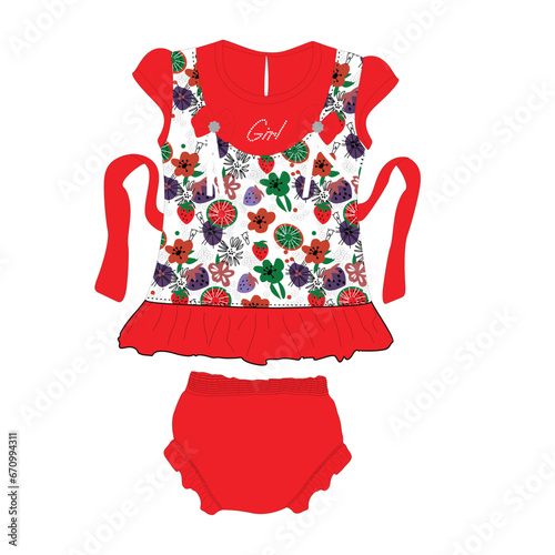 baby frocks with pants flower red print