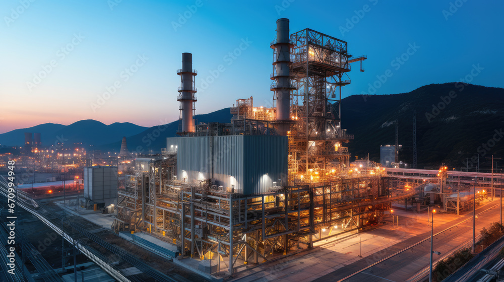 Combined cycle power plant at twilight Combined cycle power plant at twilight