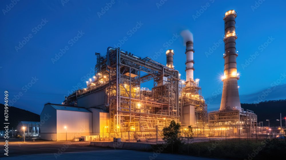 Fototapeta premium Combined cycle power plant at twilight