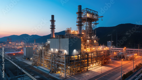 Combined cycle power plant at twilight photo