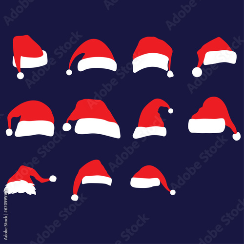 set of Santa Claus hats, Realistic Santa Claus hat, Santa Claus hat flat set, Santa's hat Christmas collection vector illustration