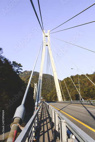 Cable-stayed bridge in the mountains