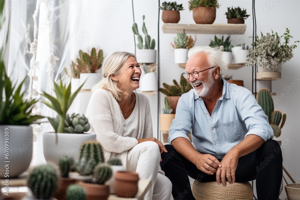 Senior Couple Enjoying and smile happy Memories and Staying Healthy, in the living room Senior Couple Enjoying and smile happy Memories and Staying Healthy, in the living room