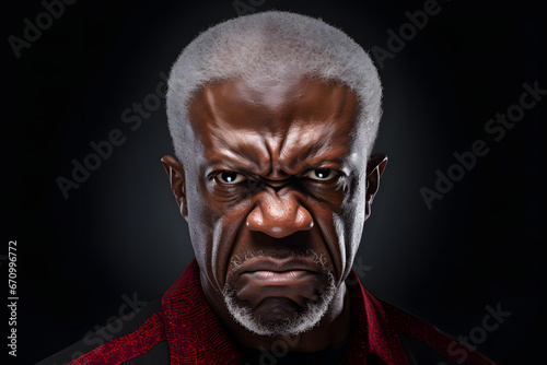 Angry mature African American man, head and shoulders portrait on black background. Neural network generated image. Not based on any actual person or scene. © lucky pics