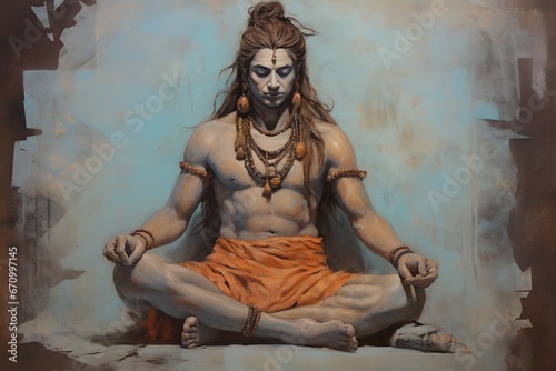 illustration of Craft a detailed painting depicting Lord Shiva with,Generative ai