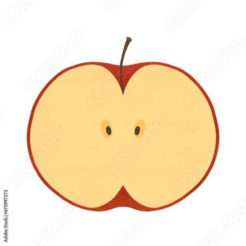 Illustration of a cross-section of an apple cut in half.