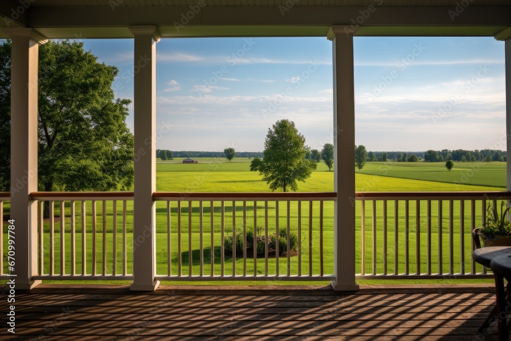farmland horizon seen from porch of traditional farmhouse farmland horizon seen from porch of traditional farmhouse