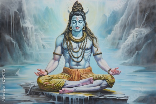 illustration of Craft a detailed painting depicting Lord Shiva with,Generative ai photo