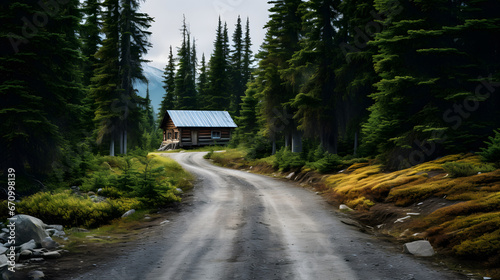 A road leading to a remote cabin in the woods., cottage nestled in the woods