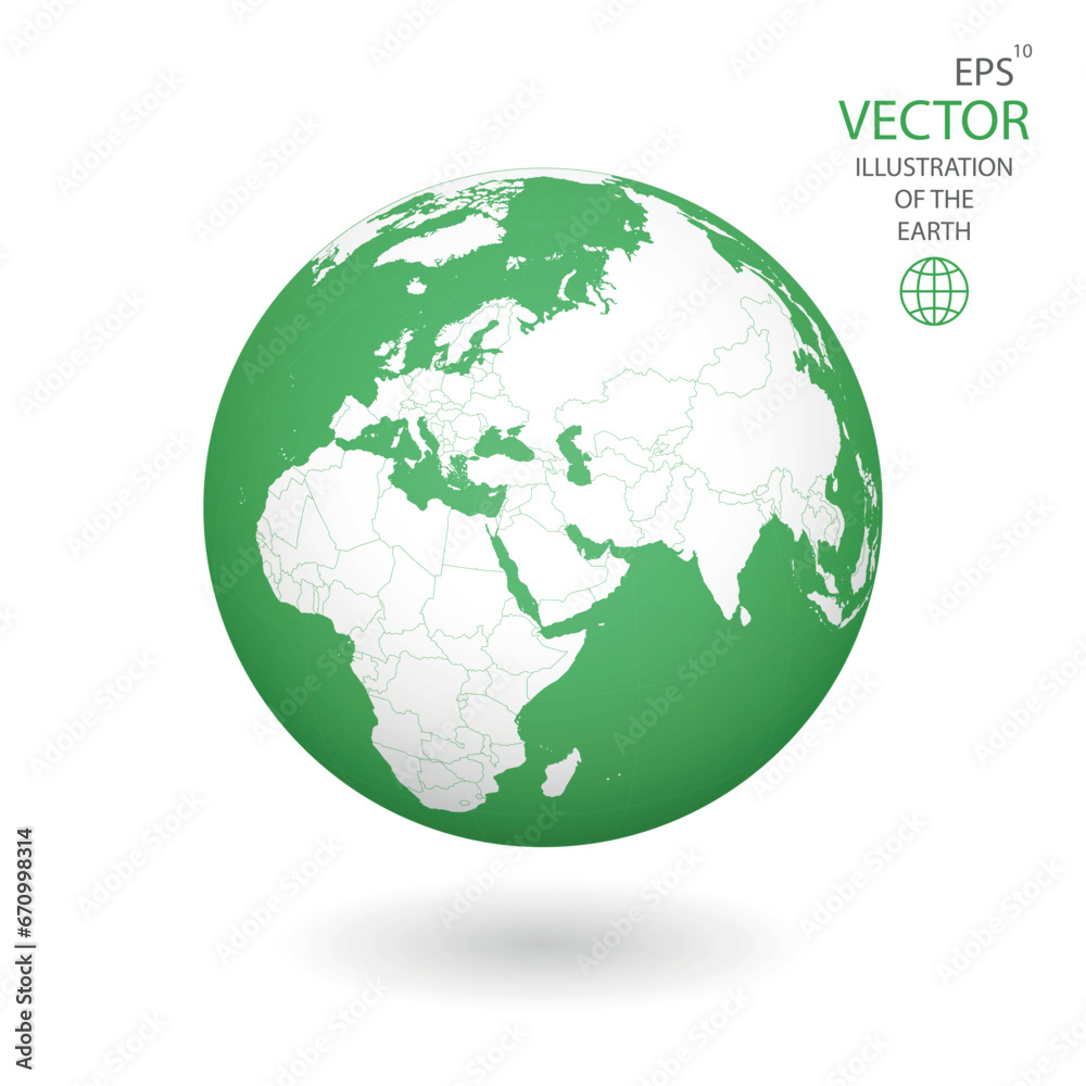 Earth illustration. Each country has its own autonomous border and background color fill, which gives the opportunity to select the desired part from the rest of the content. Objects are isolated.