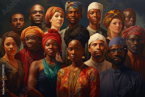 illustration of diverse group of black people,Generative ai