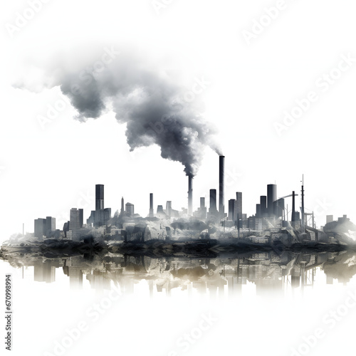 industrial smog over cityscape isolated on white background  png