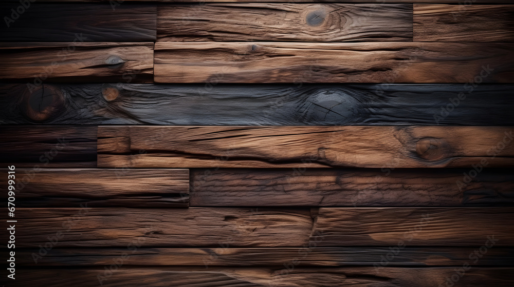 Fototapeta premium Dark wooden texture. Rustic three-dimensional wood texture. Wood background. Modern wooden facing background, Surface of the old brown wood texture.