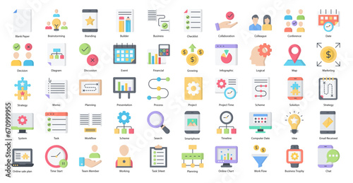 Planning Flat Icons Brainstorming Strategy Decision Iconset 50 Vector Icons