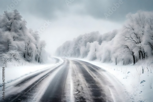 winter road in the fog