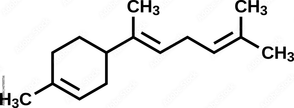 Alpha-bisabolene structural formula, vector illustration