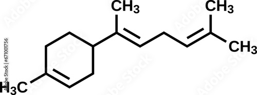 Alpha-bisabolene structural formula, vector illustration