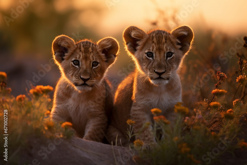 lioness and cubs, baby lions in nature © AD