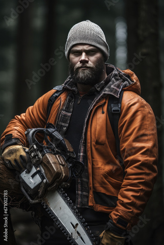 Lumberjack standing in forest