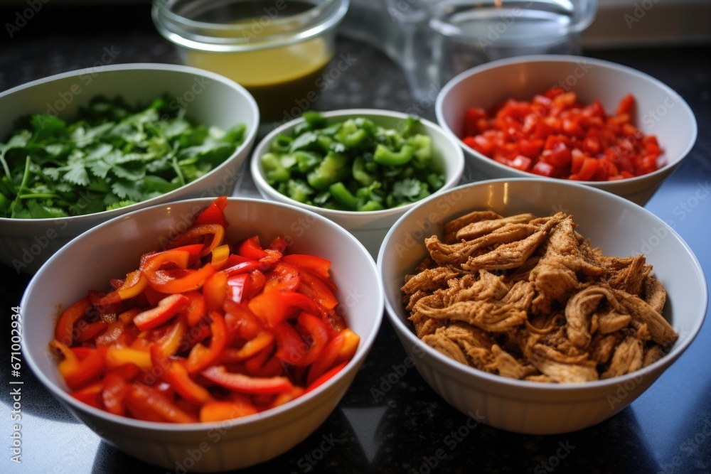 deconstructed fajita: separate bowls for each filling deconstructed fajita: separate bowls for each filling